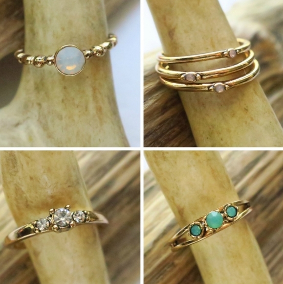 Opal Ring Stack 6pc 18k Gold Stackable Rings - Picture 5 of 10